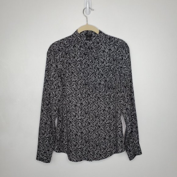 Ann Taylor Factory Black White Chevron Button Up Career Blouse Top Size 0 - Picture 3 of 11